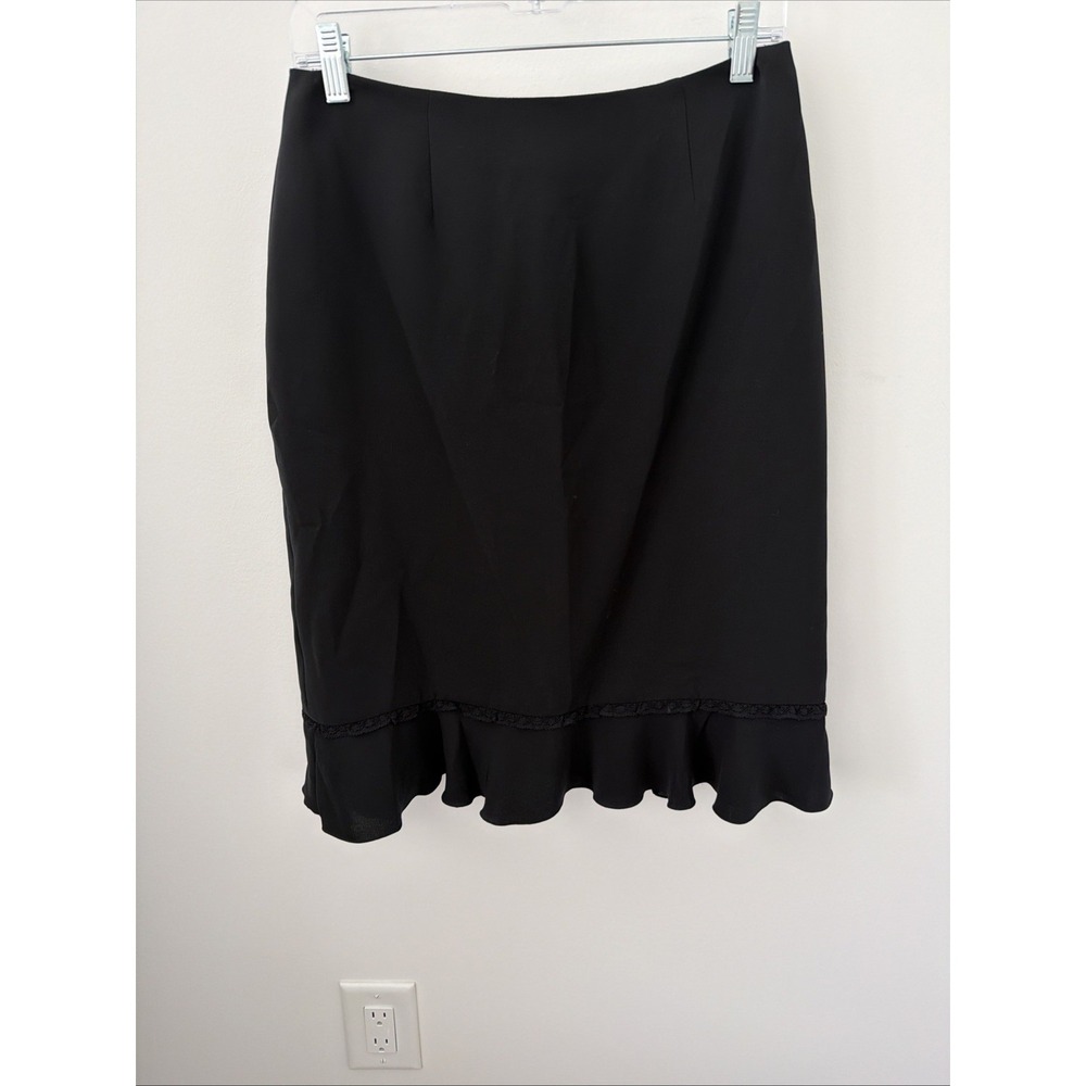 Nipon Boutique Skirt Women 10 Black NWOT A-Line Midi High Rise Ruffle Lace Trim